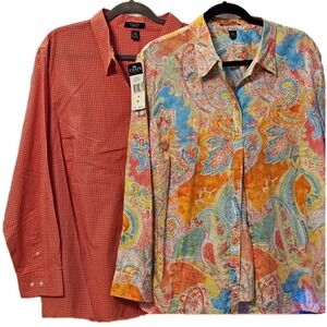 Chaps Women's 3XL Button Down Shirts Lot of 2 Long Sleeve 100% Cotton NWT
